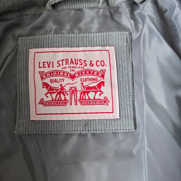 New Levi's Women's Corduroy Mint Green Stand Collar Puffer Zip up Jacket Medium - Picture 7 of 16